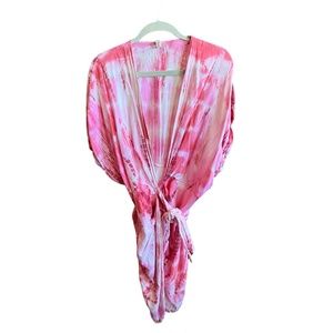 Elan Pink and White Swimsuit Coverup wrap around tie women's small